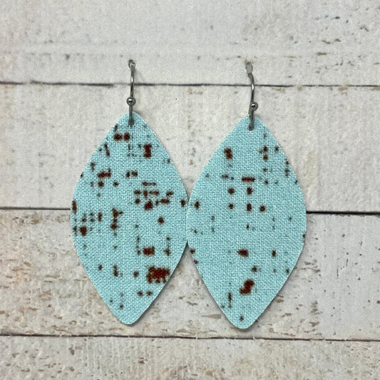 Light Blue & Brown Speckled Fabric Petal Earrings