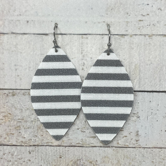 Gray & White Striped Fabric Petal Earrings