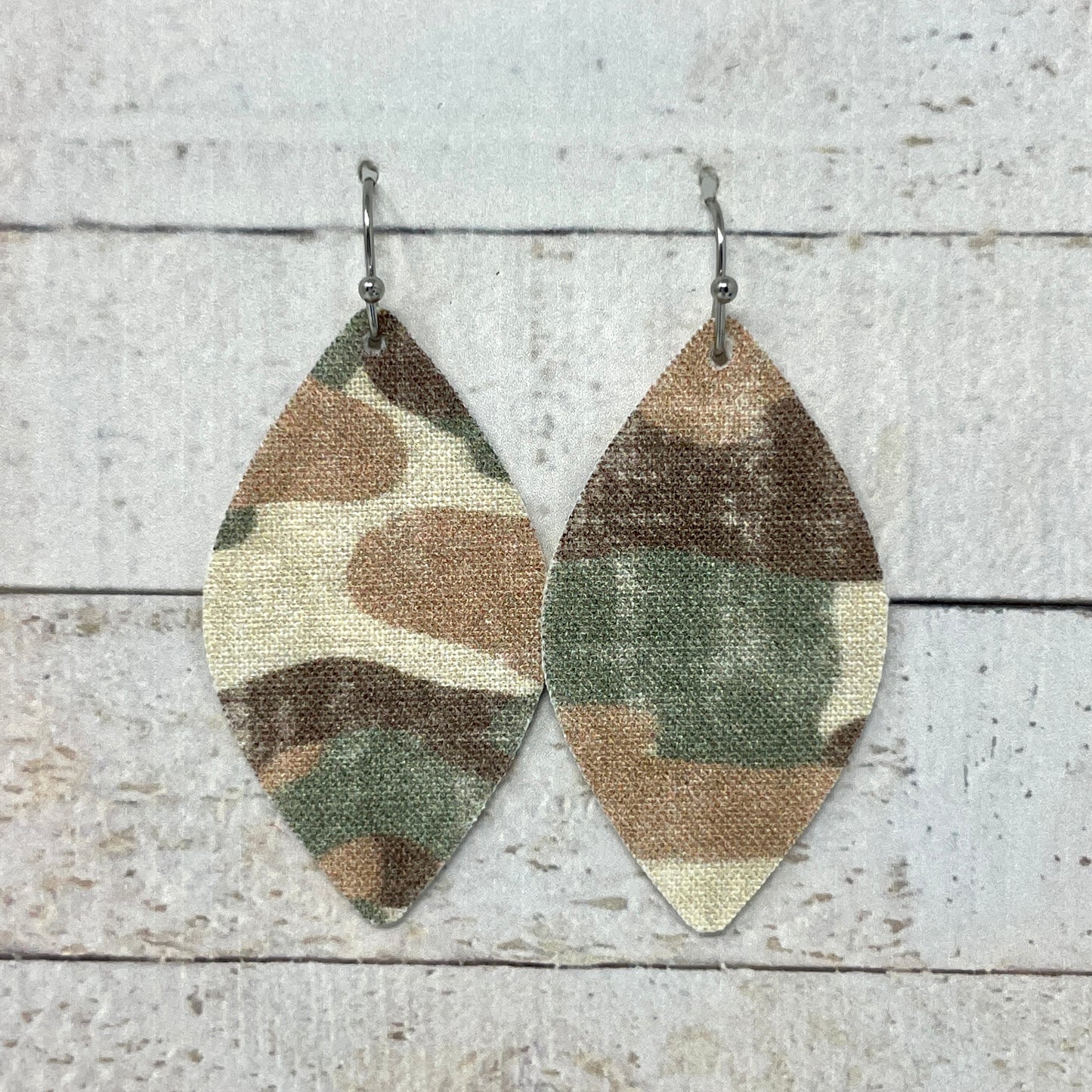 Tan & Brown Camouflage Fabric Petal Earrings