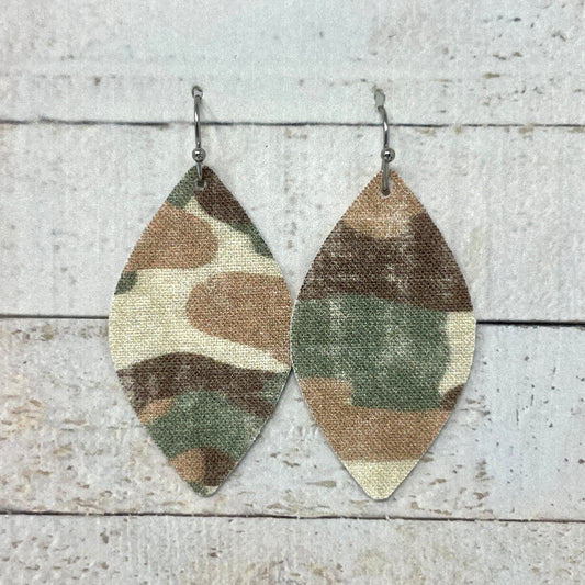 Tan & Brown Camouflage Fabric Petal Earrings