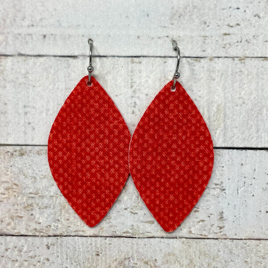 Red Speckled Fabric Petal Earrings