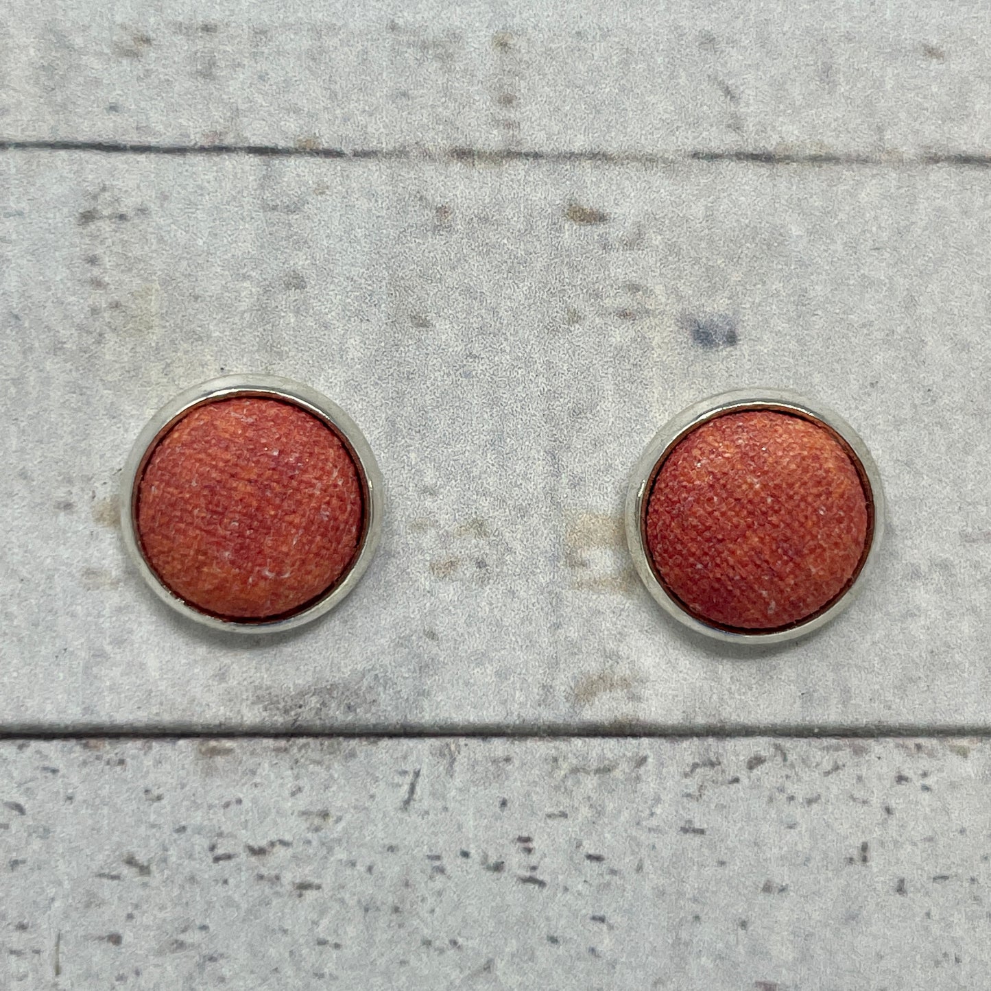 Distressed Red Fabric Stud Earrings