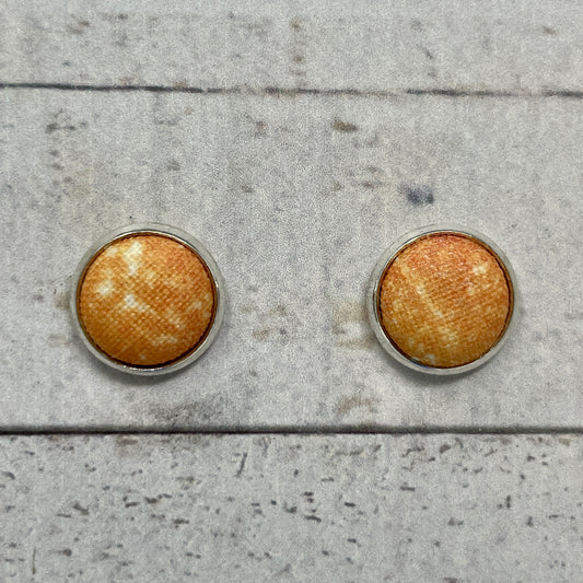 Distressed Orange Fabric Stud Earrings