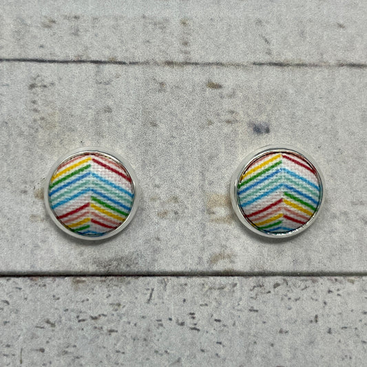 Rainbow Chevron Fabric Stud Earrings