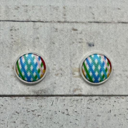 Rainbow Crosshatch Fabric Stud Earrings