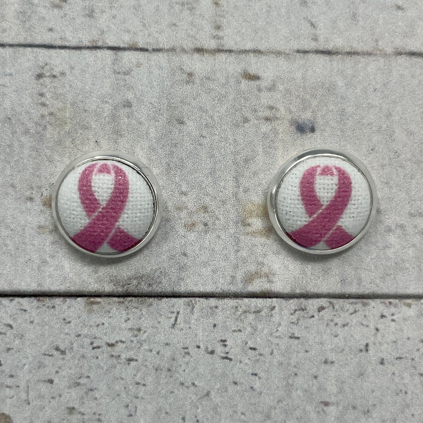 Breast Cancer Awareness Fabric Stud Earrings