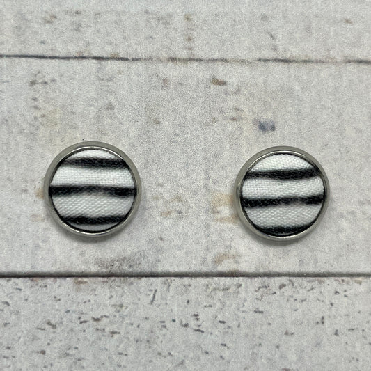 Black & White Striped Fabric Stud Earrings