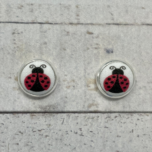 Ladybug Fabric Stud Earrings