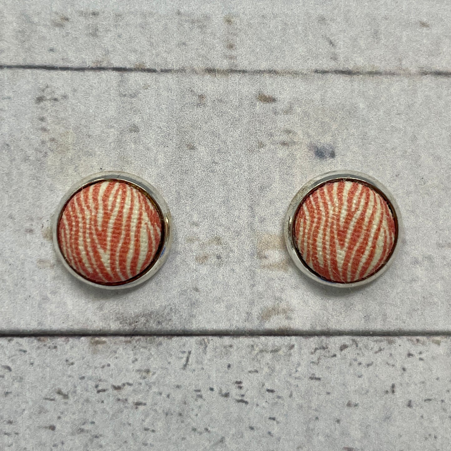 Orange & Cream Zebra Fabric Stud Earrings