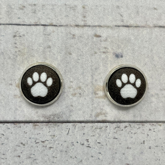 Black & White Puppy Paw Fabric Stud Earrings
