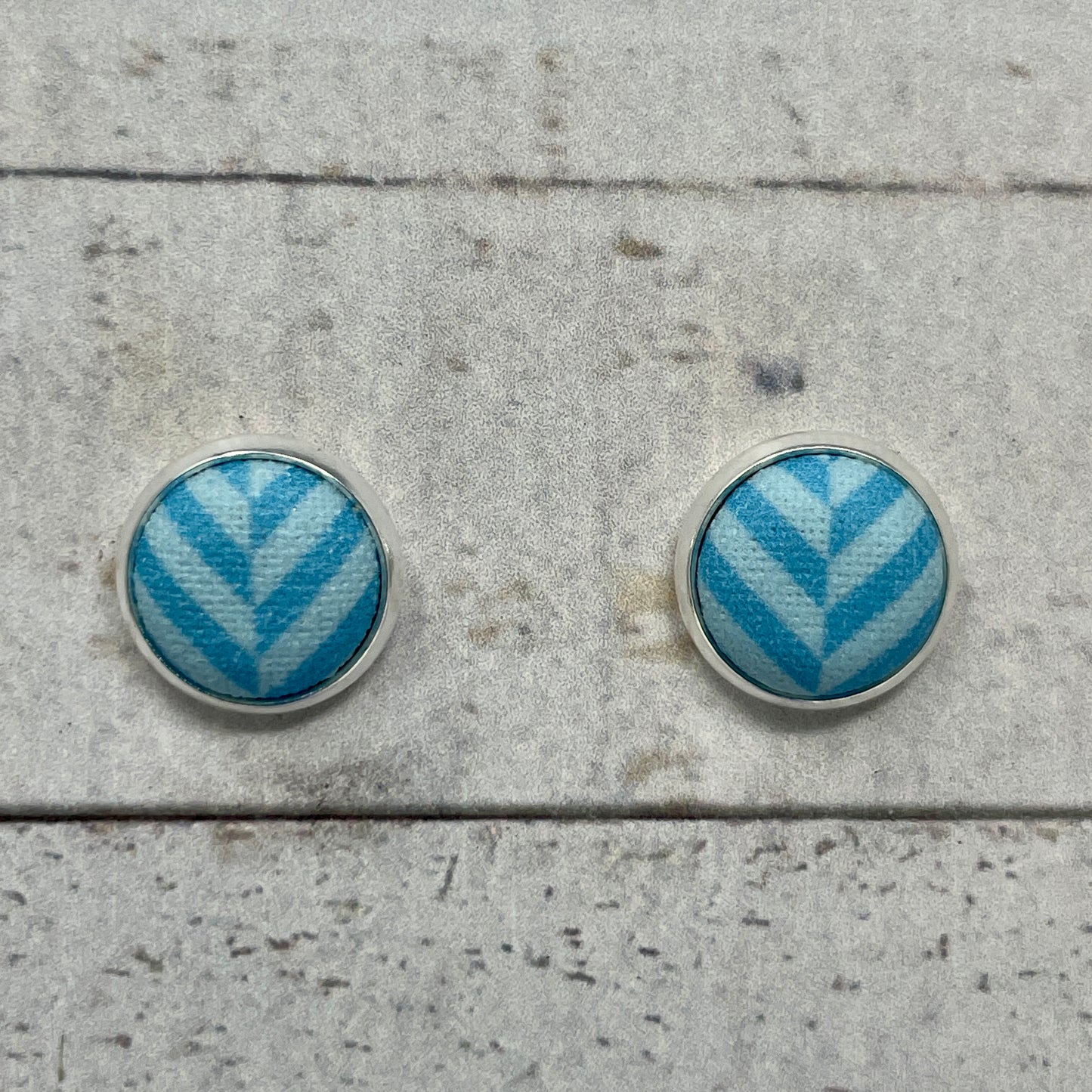 Turquoise Herringbone Fabric Stud Earrings