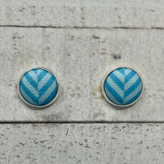 Turquoise Herringbone Fabric Stud Earrings