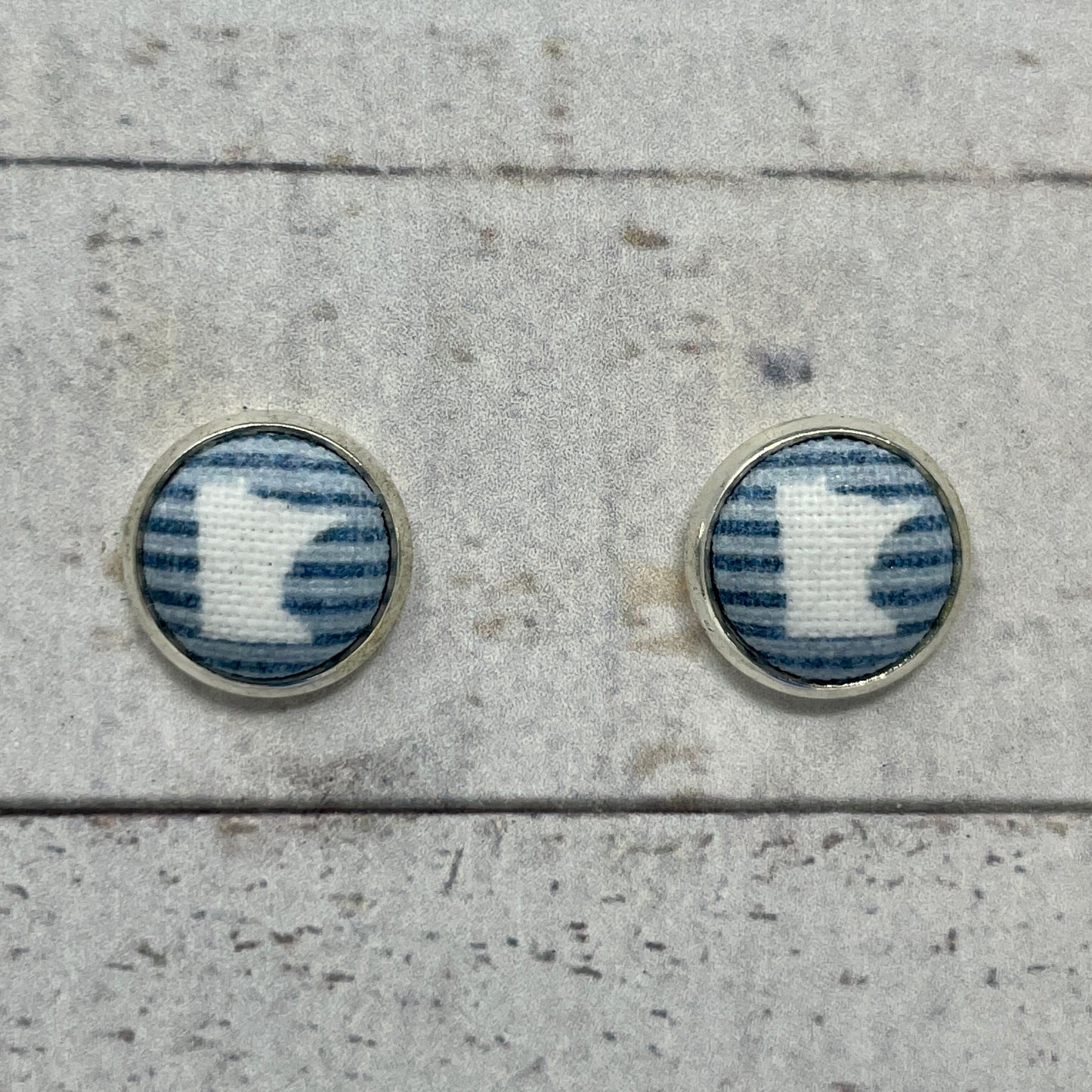 Blue Striped Minnesota Fabric Stud Earrings