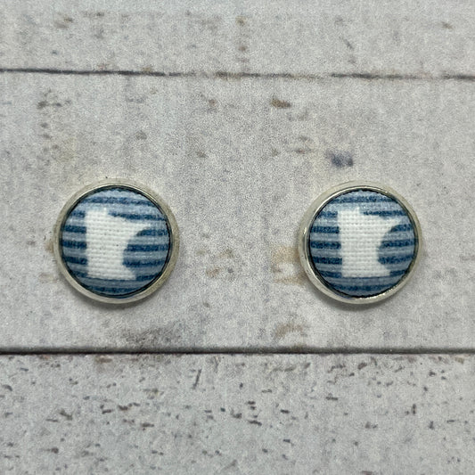 Blue Striped Minnesota Fabric Stud Earrings