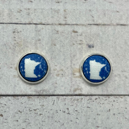 Blue & White Distressed Minnesota Fabric Stud Earrings