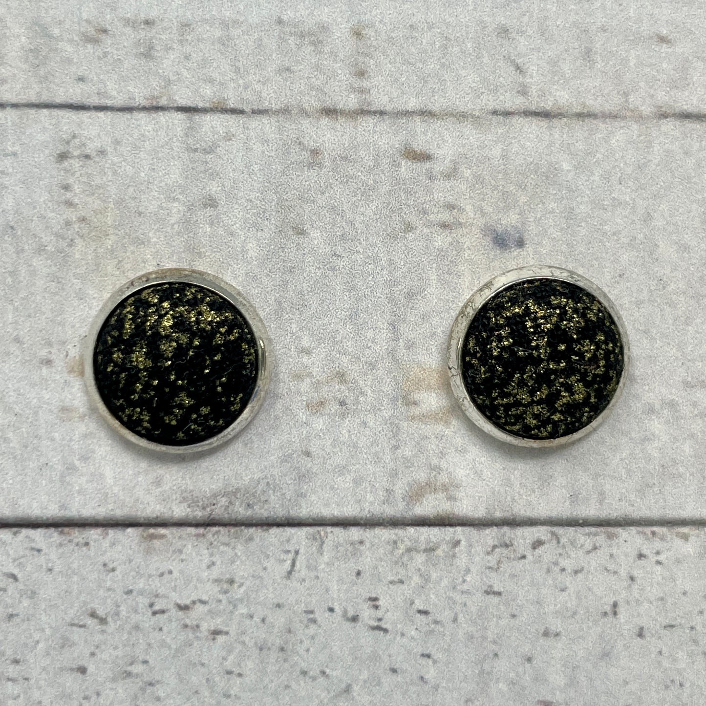 Black with Gold Specs Fabric Stud Earrings