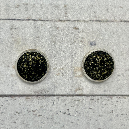 Black with Gold Specs Fabric Stud Earrings