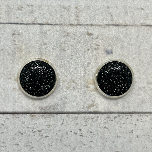 Black with Silver Specs Fabric Stud Earrings