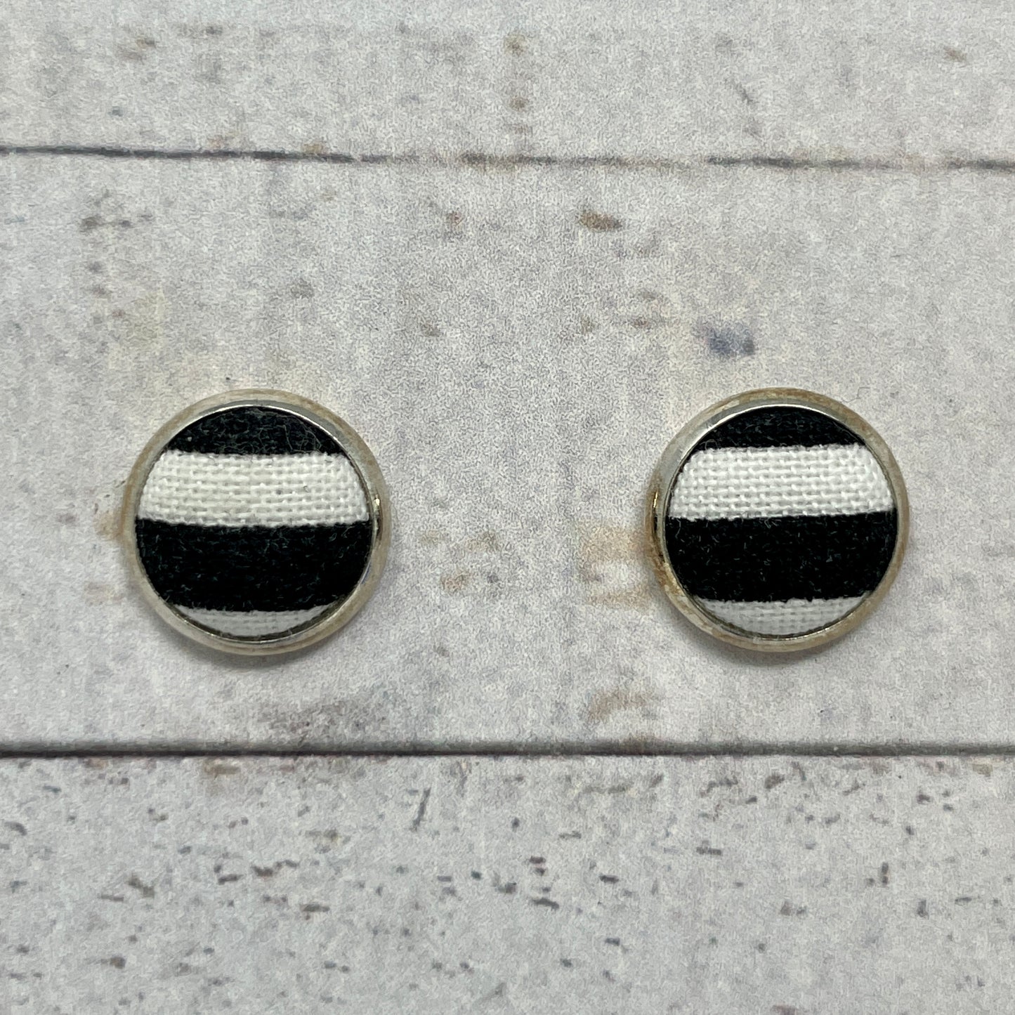 Black & White Thick Striped Fabric Stud Earrings