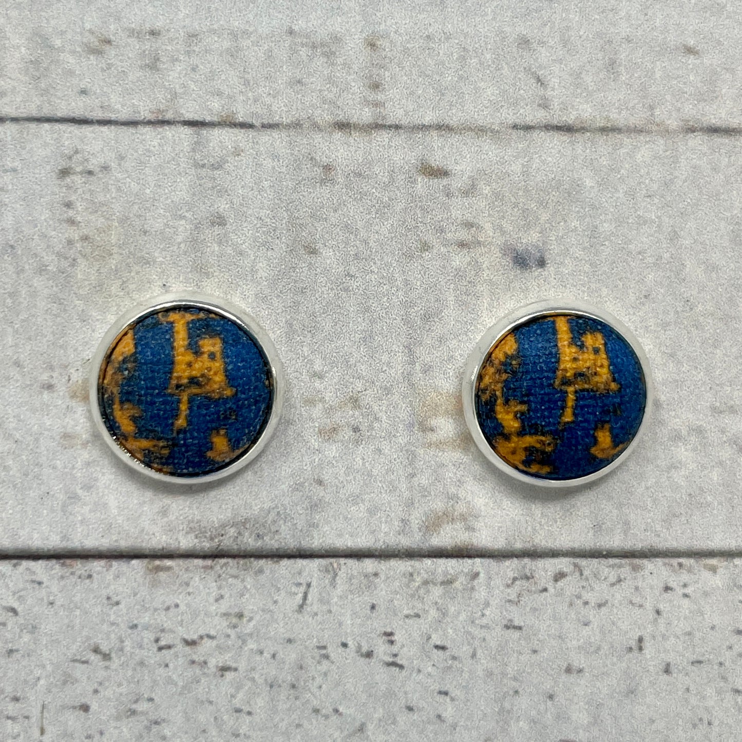 Navy and Gold Cork Fabric Stud Earrings