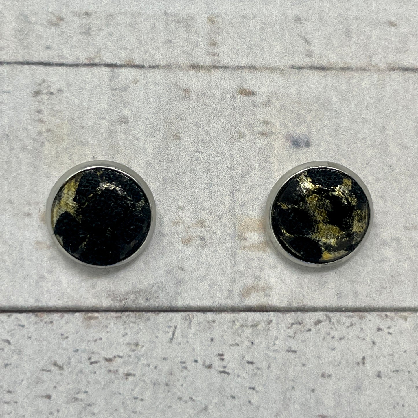 Black & Gold Foil Fabric Stud Earrings