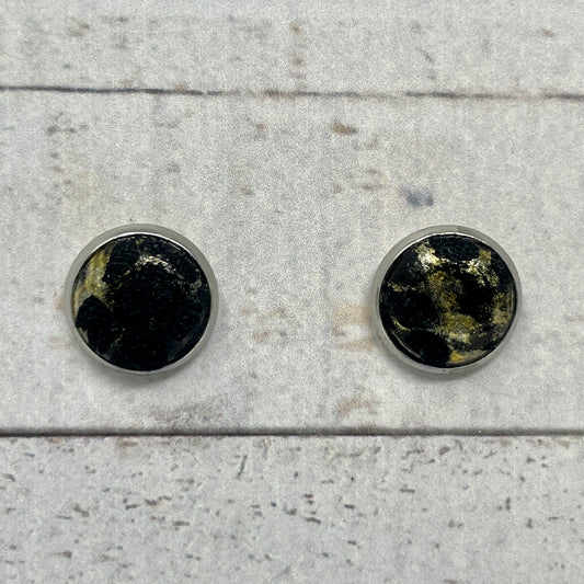 Black & Gold Foil Fabric Stud Earrings