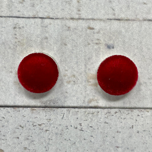 Fuzzy Red Fabric Stud Earrings