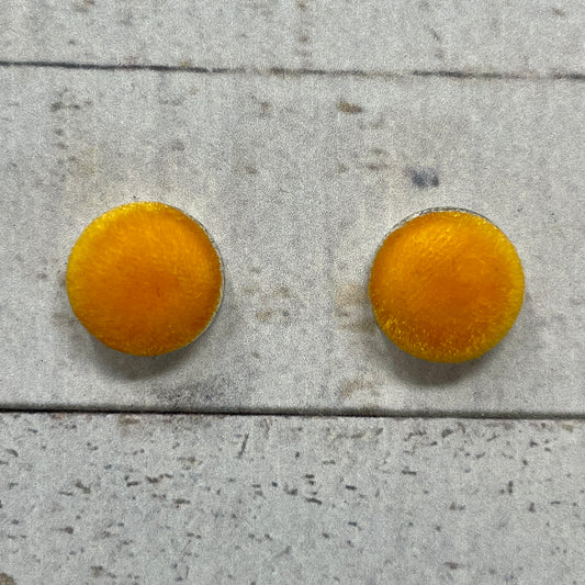 Fuzzy Orange Fabric Stud Earrings