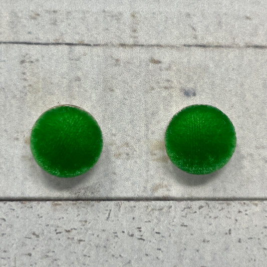 Fuzzy Green Fabric Stud Earrings