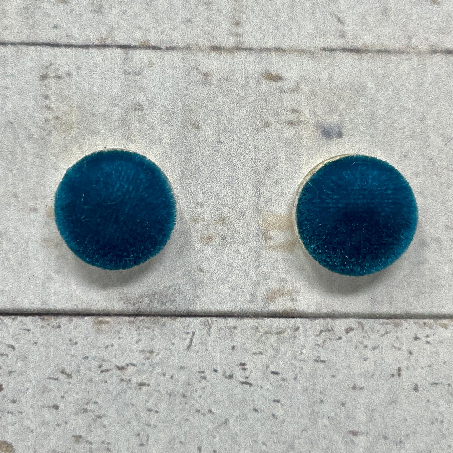 Teal Fuzzy Fabric Stud Earrings