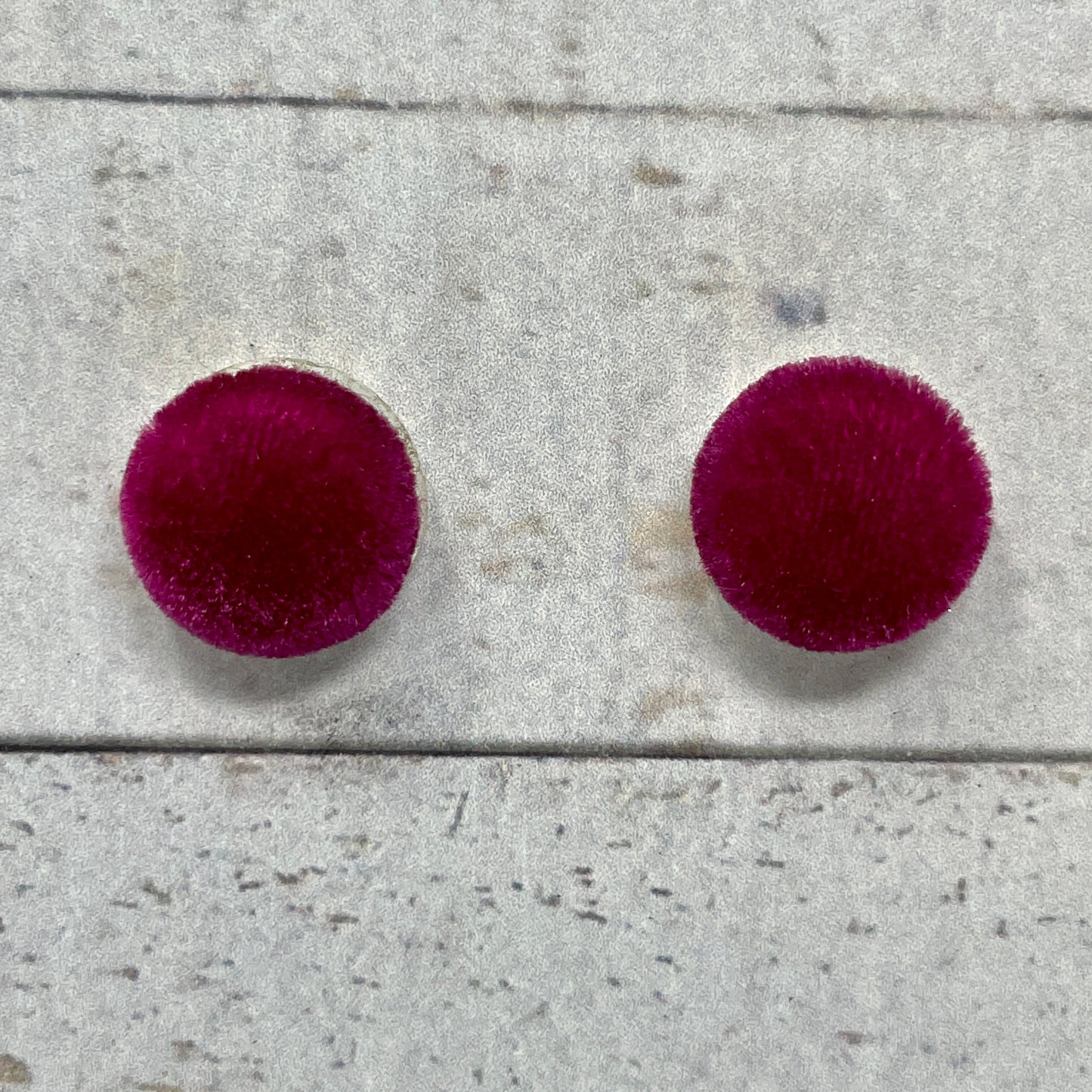 Dark Pink Fuzzy Fabric Stud Earrings