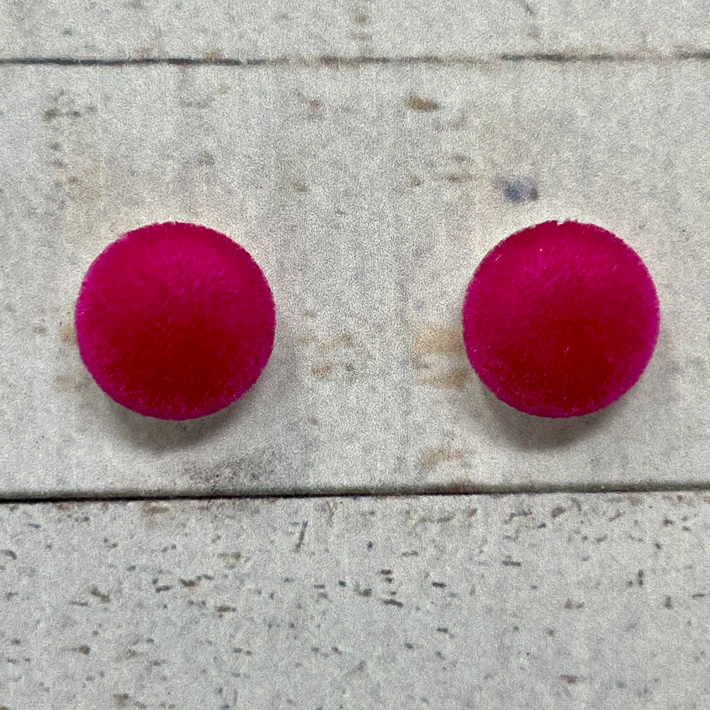 Hot Pink Fuzzy Fabric Stud Earrings