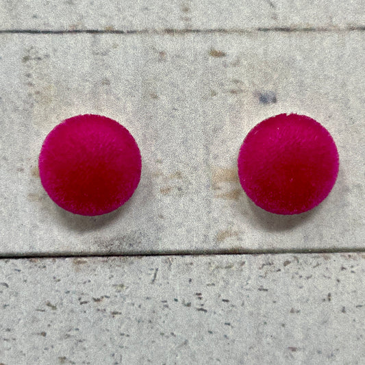 Hot Pink Fuzzy Fabric Stud Earrings