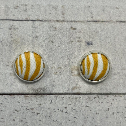 Mustard Striped Fabric Stud Earrings