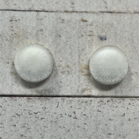 White Fuzzy Fabric Stud Earrings