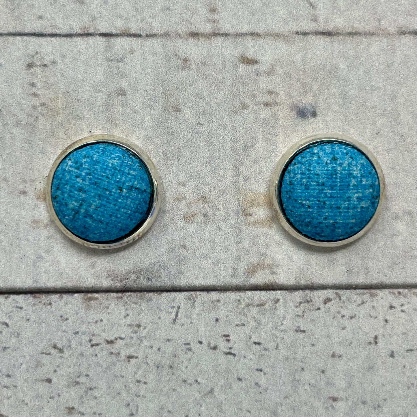 Distressed Blue Fabric Stud Earrings