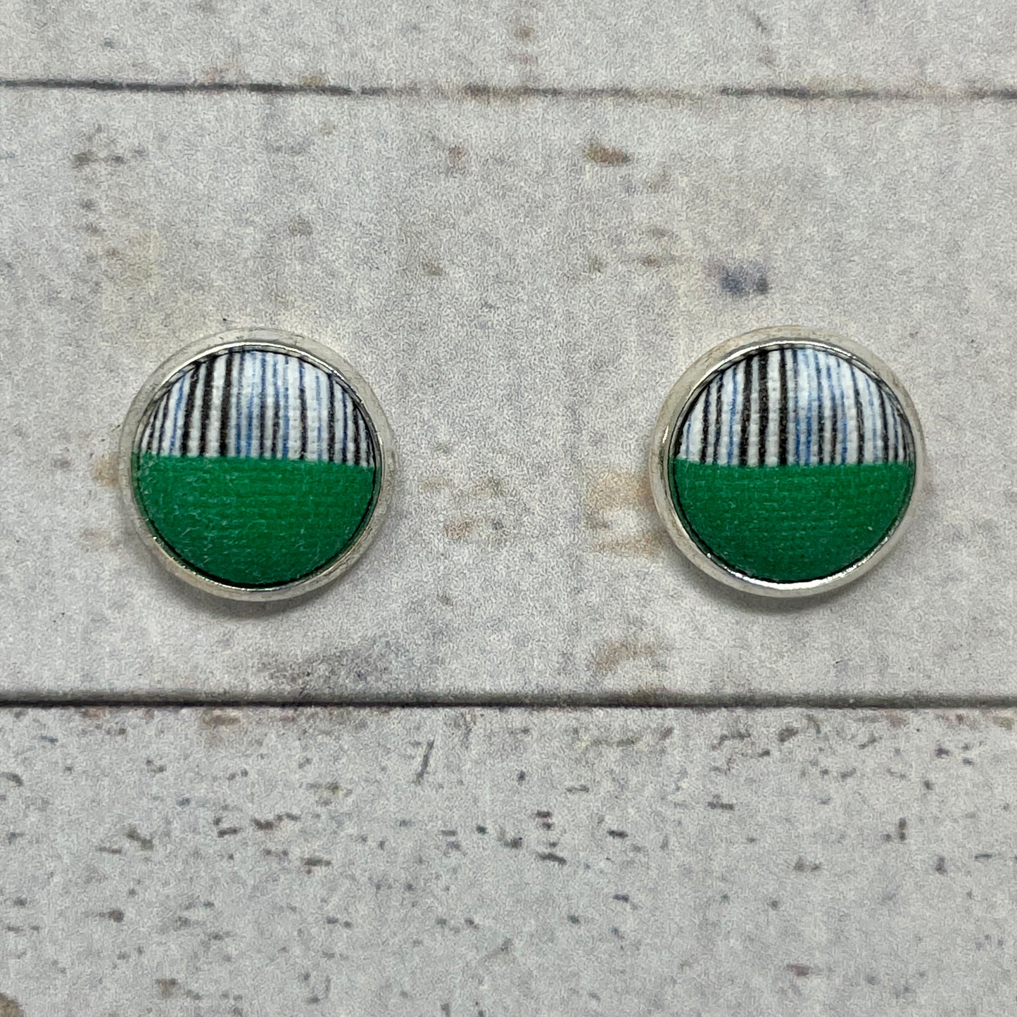 Green Half Moon Fabric Stud Earrings