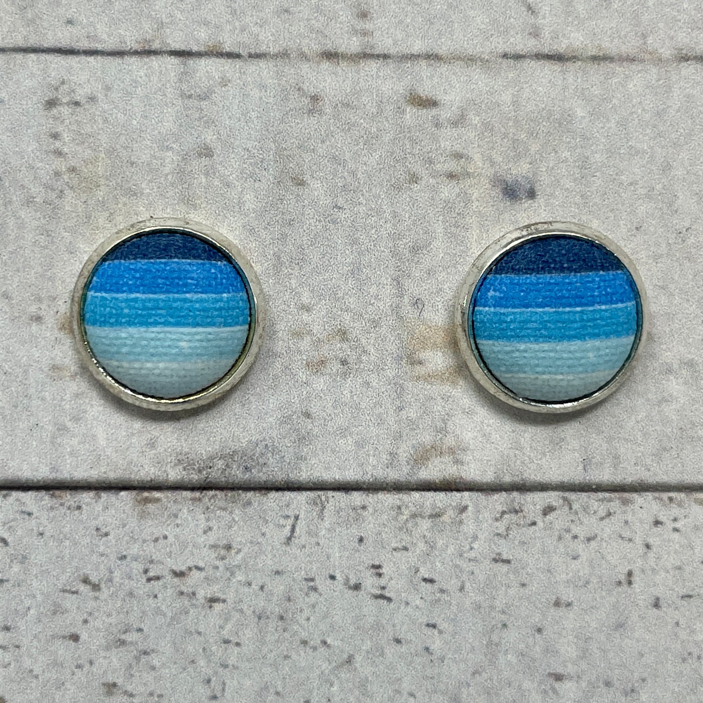 Blue Stripes Fabric Stud Earrings