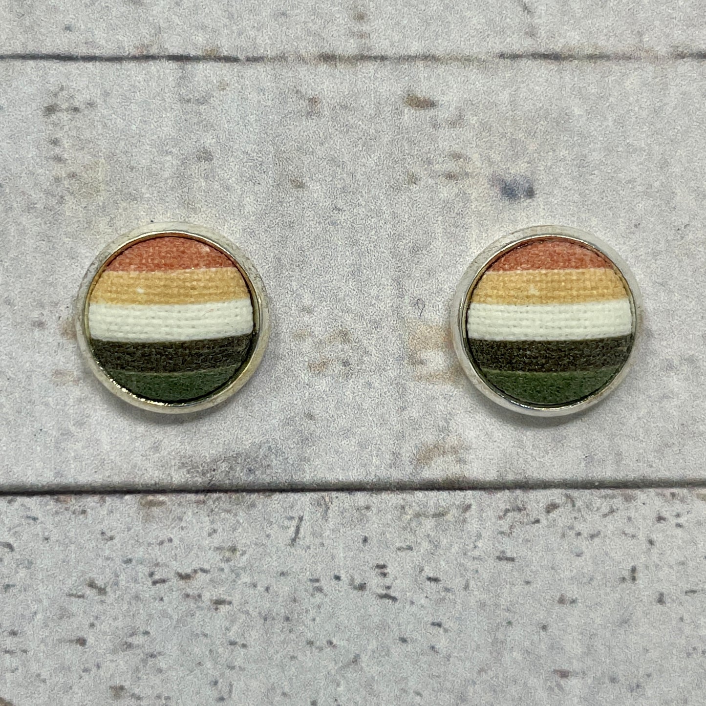 Earth Tone Striped Fabric Stud Earrings