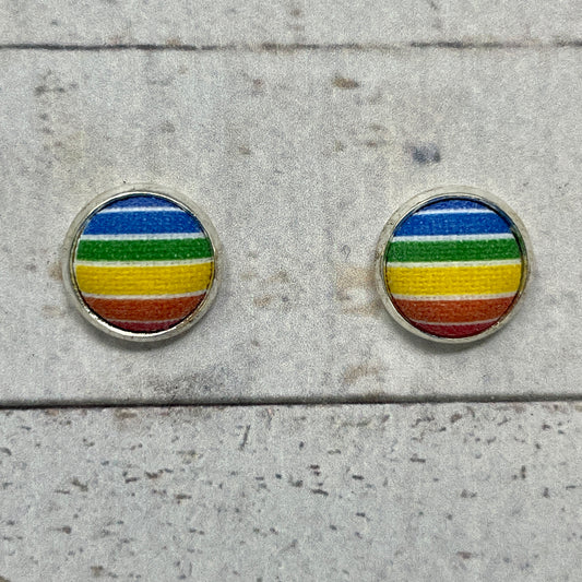 Rainbow Striped Fabric Stud Earrings