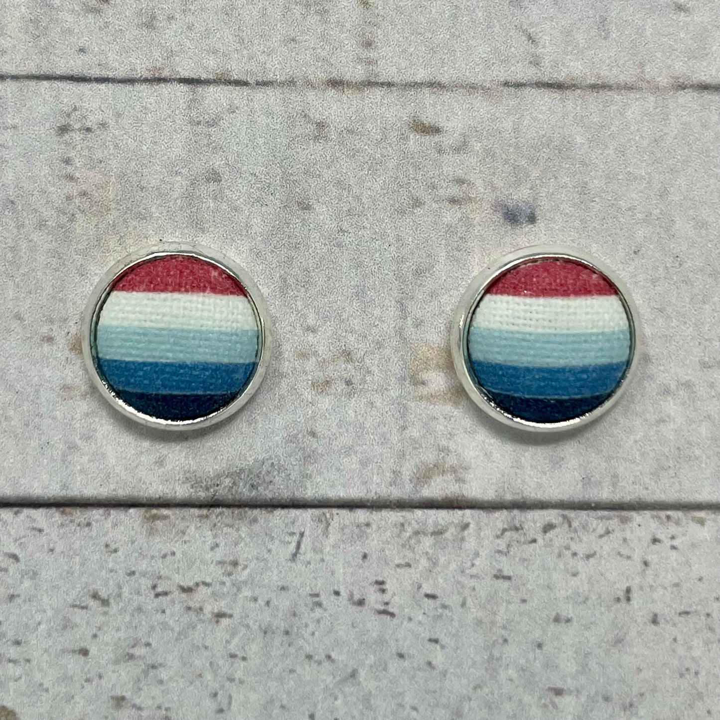 Red, White & Blue Striped Fabric Stud Earrings