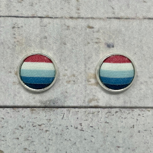 Red, White & Blue Striped Fabric Stud Earrings