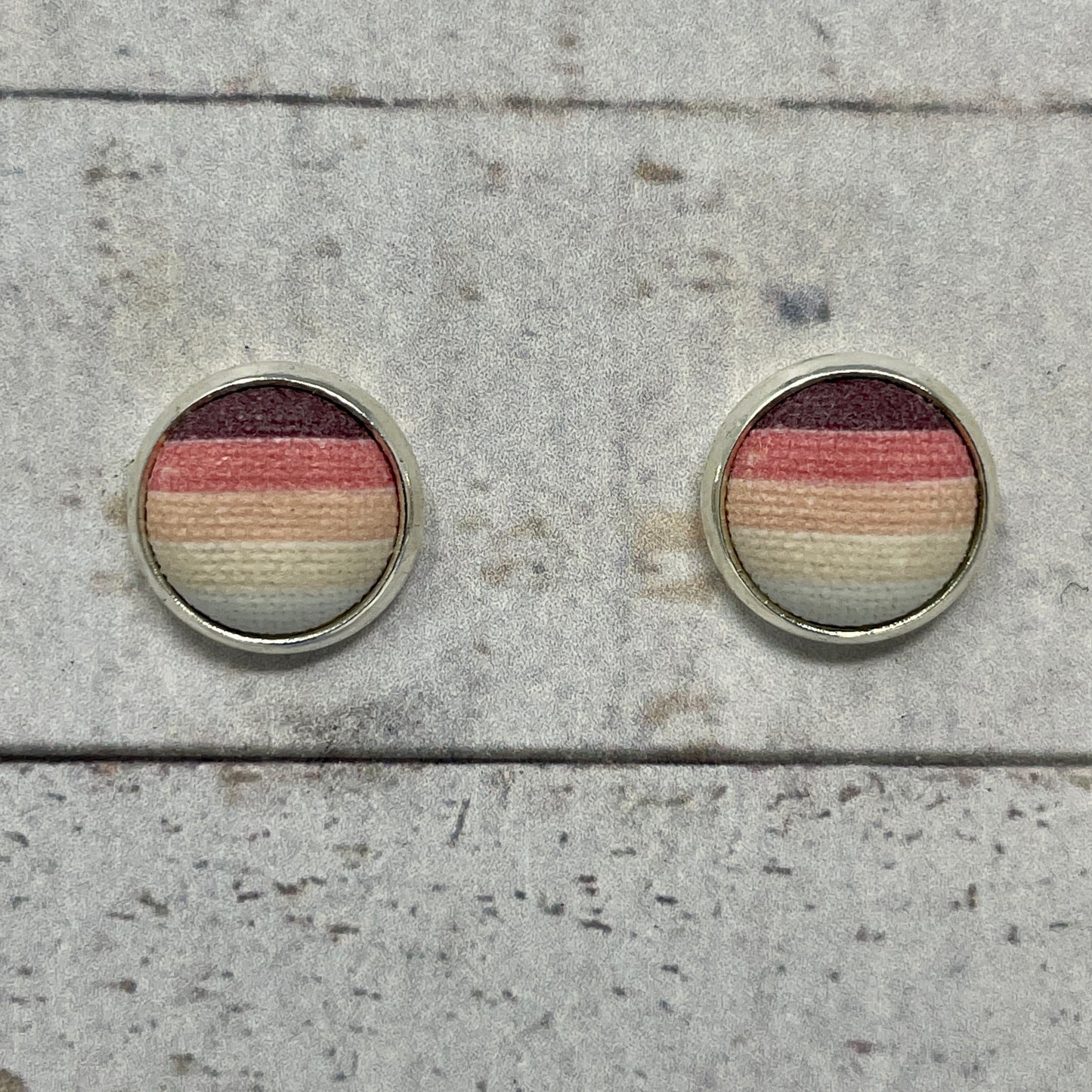 Pink Ombré Striped Fabric Stud Earrings