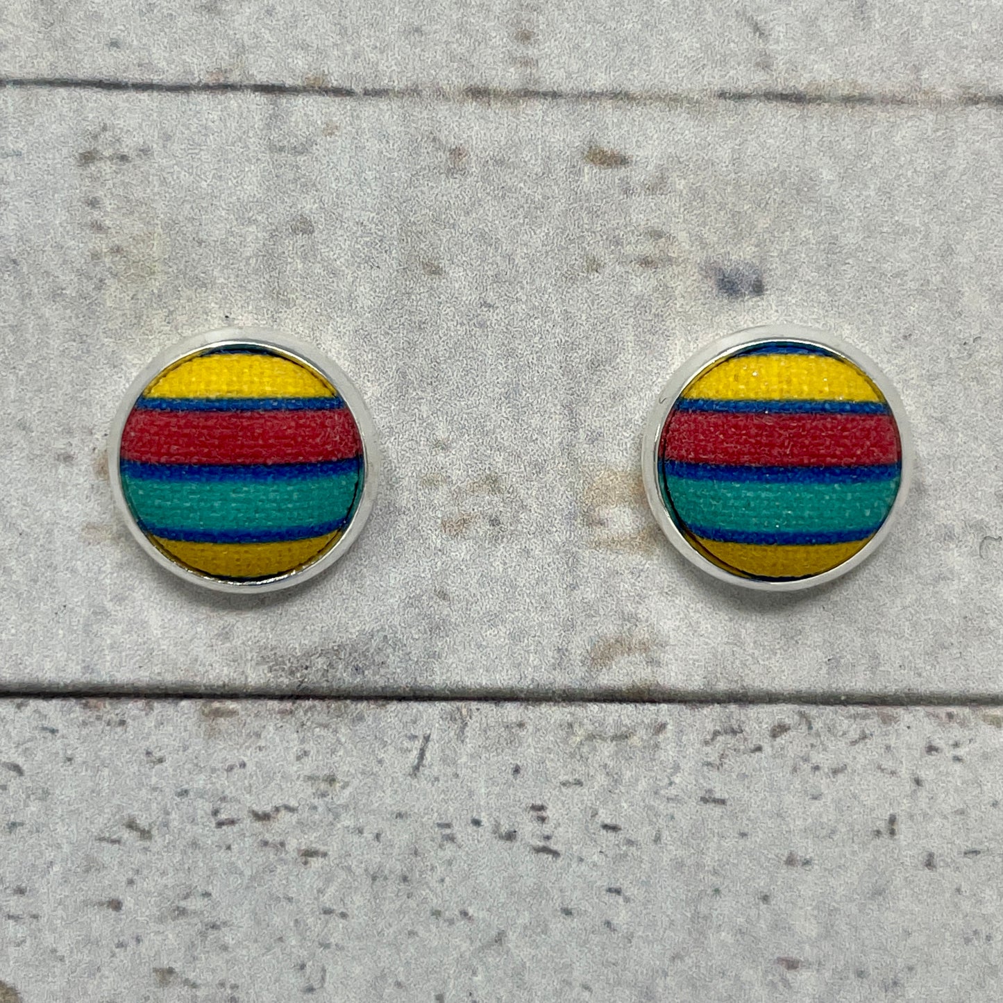 Bright Striped Fabric Stud Earrings