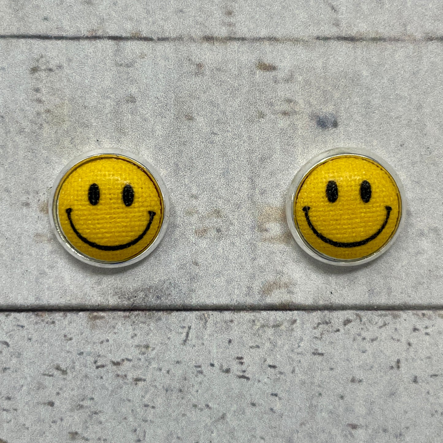 Smiley Face Fabric Stud Earrings