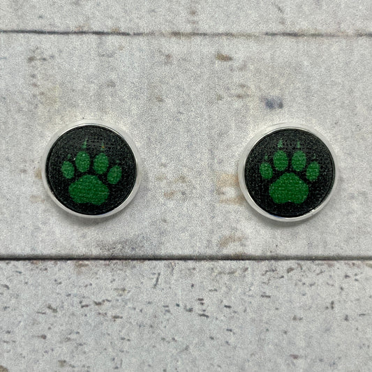 Black and Green Wolf Paw Fabric Stud Earrings