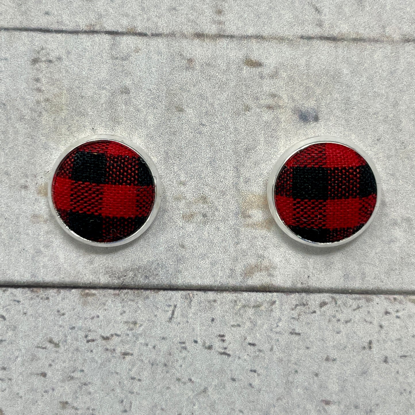 Buffalo Plaid Fabric Stud Earrings