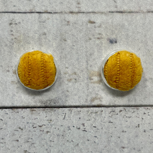 Mustard Fuzzy Fabric Stud Earrings
