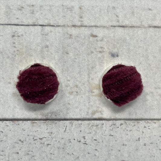 Fuzzy Burgundy Fabric Stud Earrings