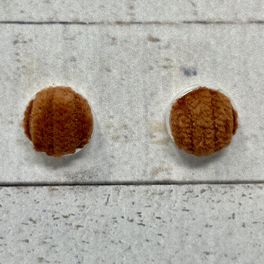 Brown Fuzzy Fabric Stud Earrings